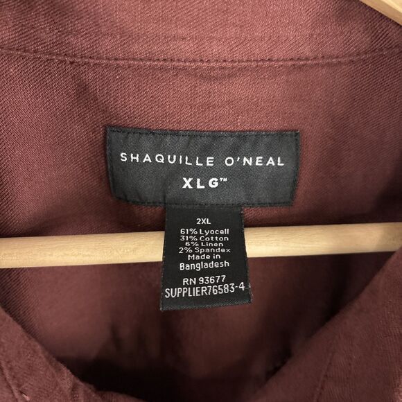Shaquille O'Neal Shirt Mens 2XL Cherry Fudge Short Sleeve Button Up Linen Blend - Picture 2 of 5